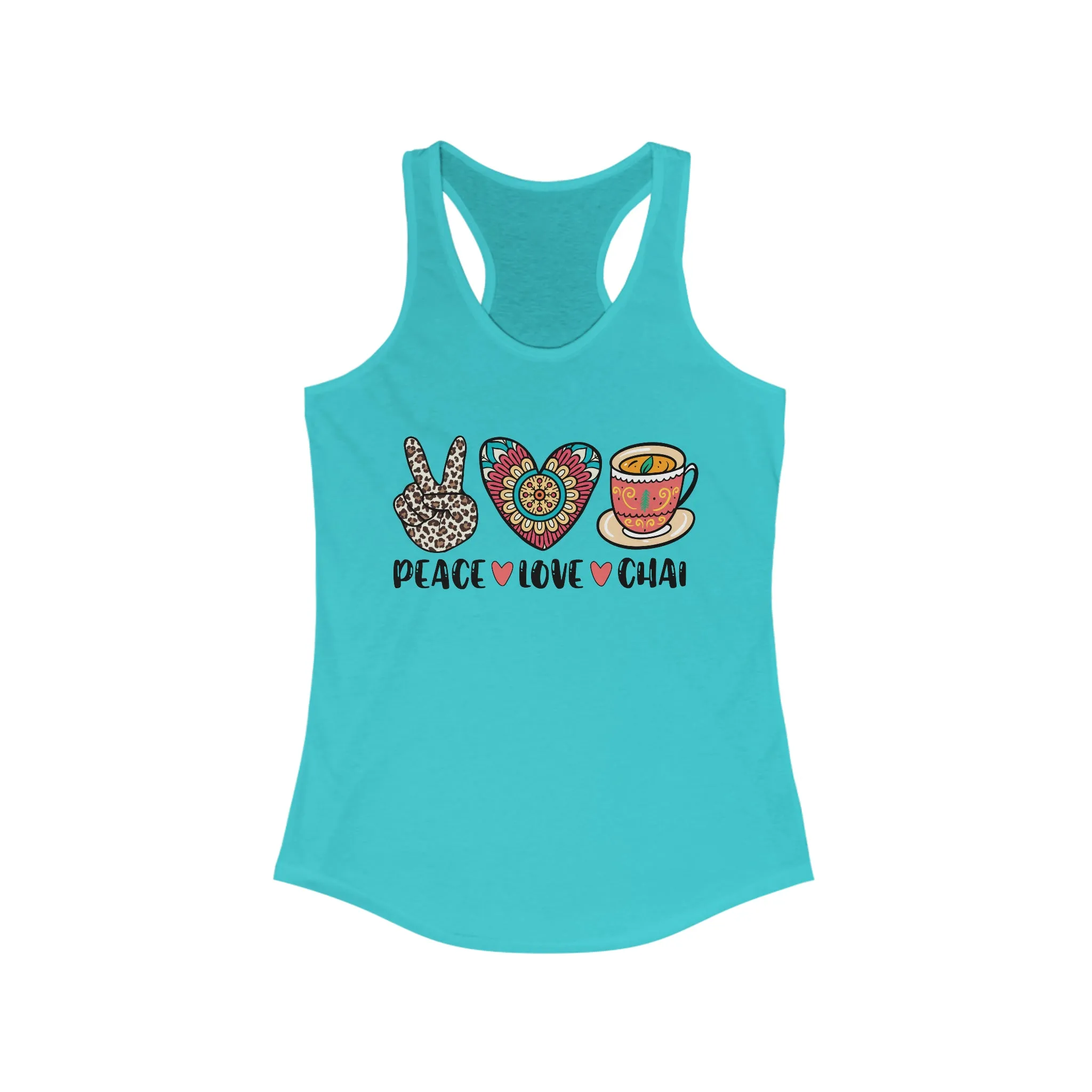 Peace Love Chai Tea Leopard Print Tea Shirt | Tea Lover Gift Indian Shirt | Women's Slim-fit Racerback Tank Top