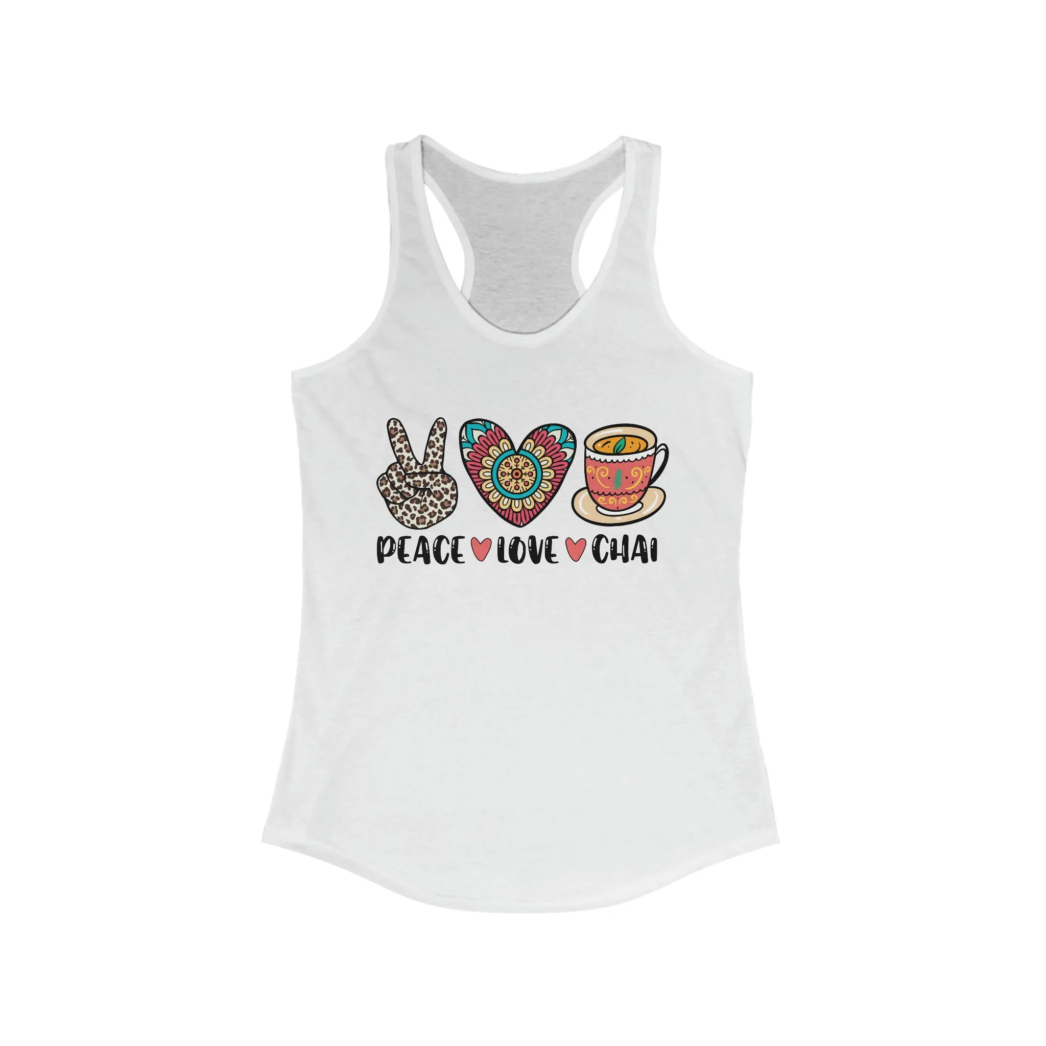 Peace Love Chai Tea Leopard Print Tea Shirt | Tea Lover Gift Indian Shirt | Women's Slim-fit Racerback Tank Top