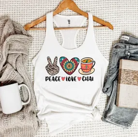 Peace Love Chai Tea Leopard Print Tea Shirt | Tea Lover Gift Indian Shirt | Women's Slim-fit Racerback Tank Top