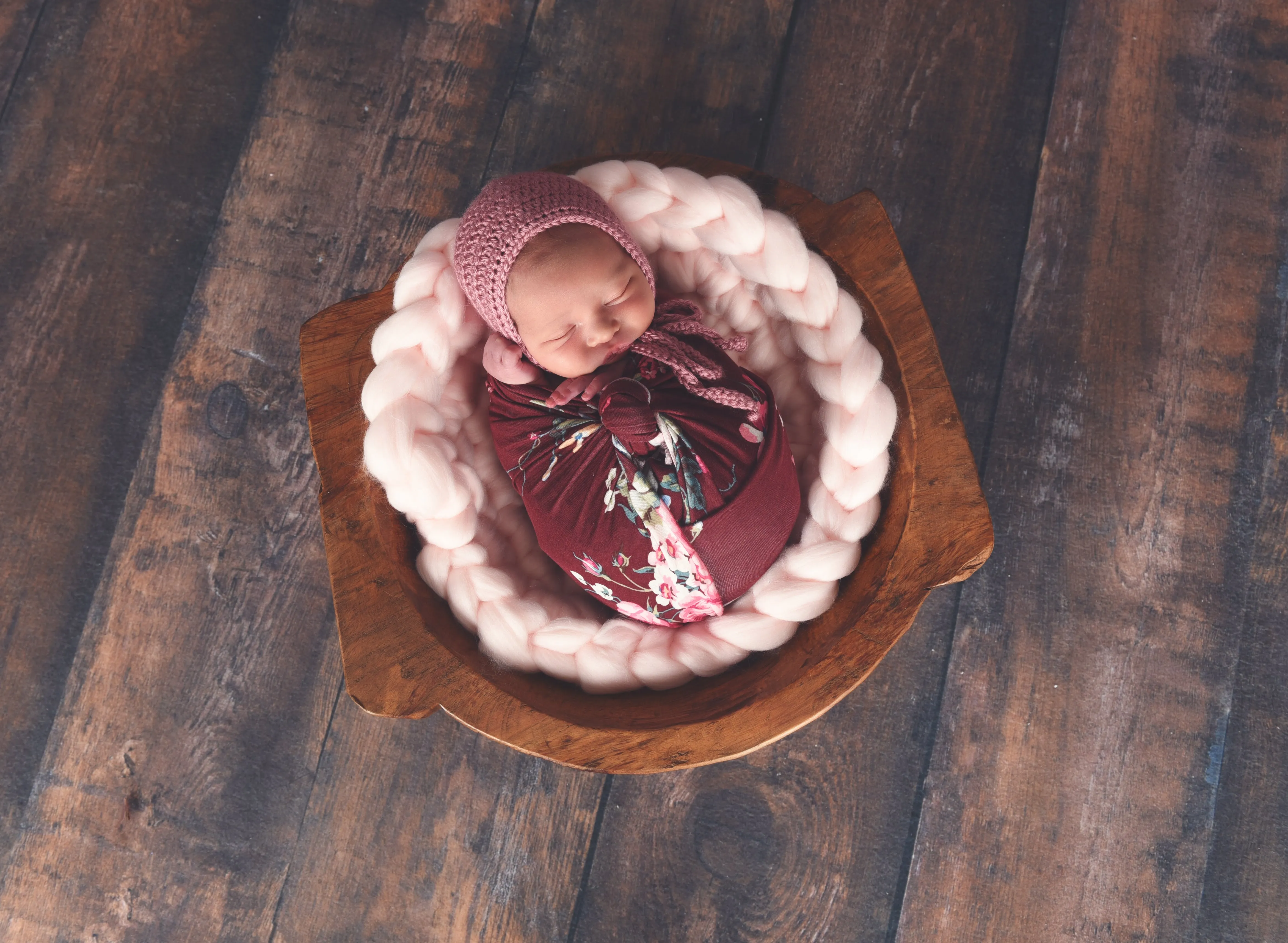 Rose pink newborn baby bonnet