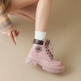 Round Toe Platform Lace Up Boots