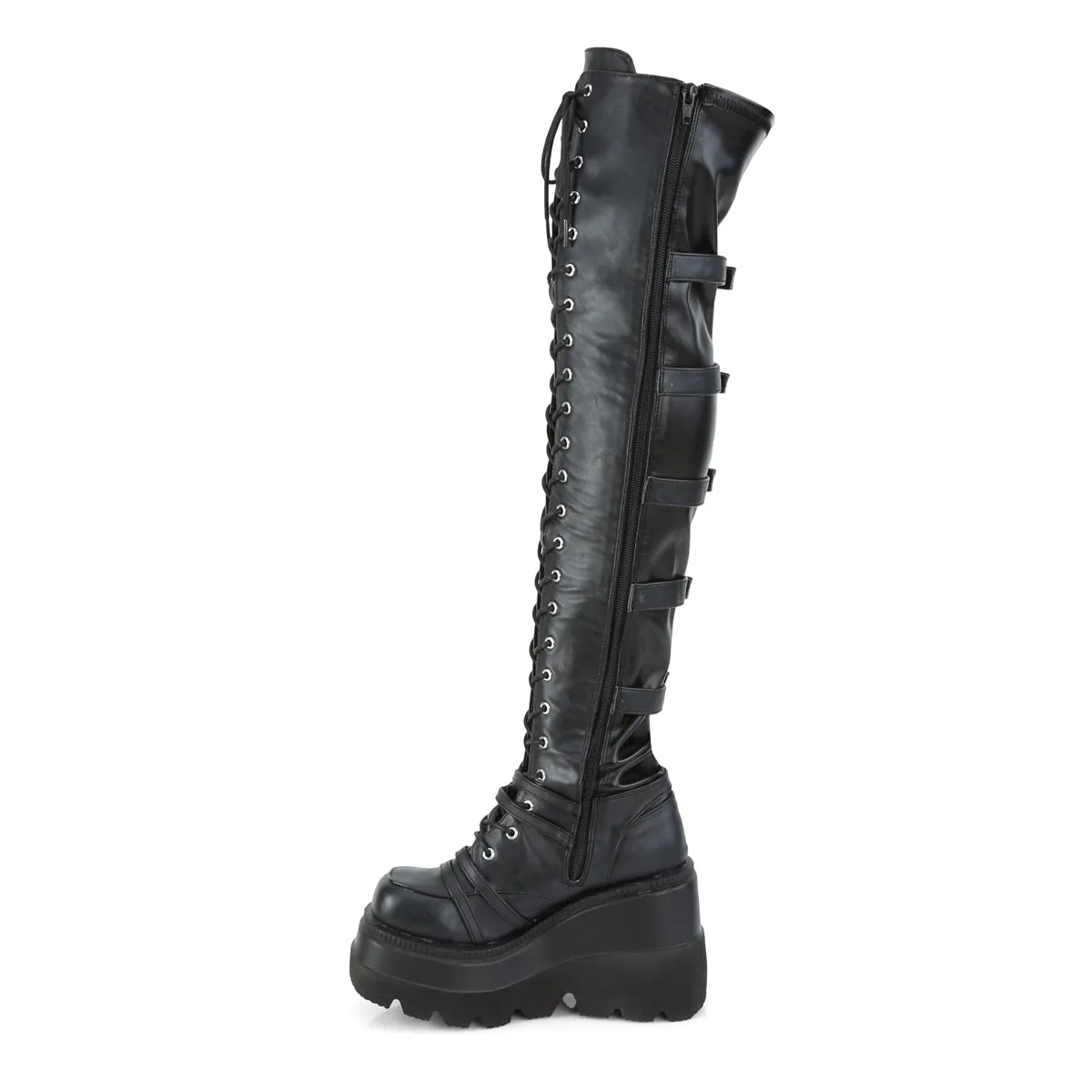 SHAKER-350 DemoniaCult Black Vegan Leather Sexy Women's Over-the-Knee Boots (Alternative Footwear)