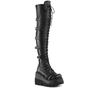 SHAKER-350 DemoniaCult Black Vegan Leather Sexy Women's Over-the-Knee Boots (Alternative Footwear)
