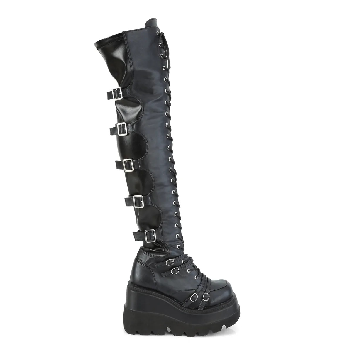 SHAKER-350 DemoniaCult Black Vegan Leather Sexy Women's Over-the-Knee Boots (Alternative Footwear)