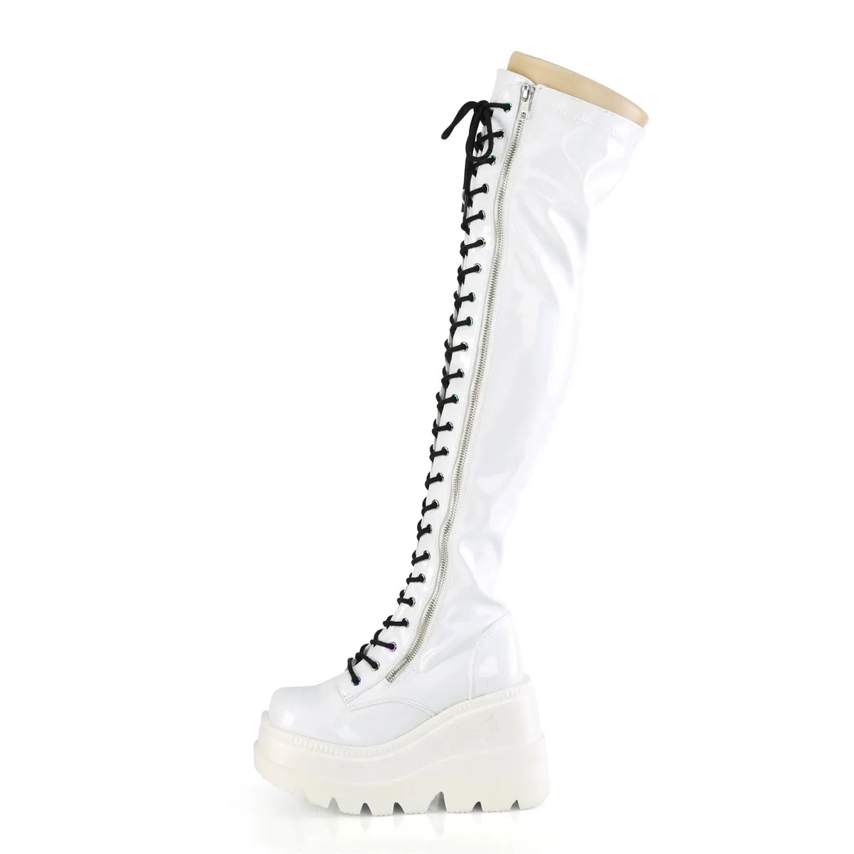 SHAKER-374 DemoniaCult White Hologram Sexy Women's Over-the-Knee Boots (Alternative Footwear)