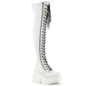 SHAKER-374 DemoniaCult White Hologram Sexy Women's Over-the-Knee Boots (Alternative Footwear)