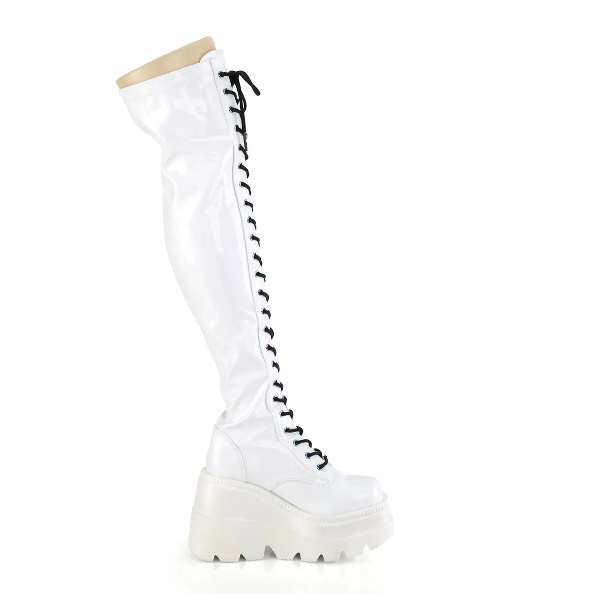 SHAKER-374 DemoniaCult White Hologram Sexy Women's Over-the-Knee Boots (Alternative Footwear)