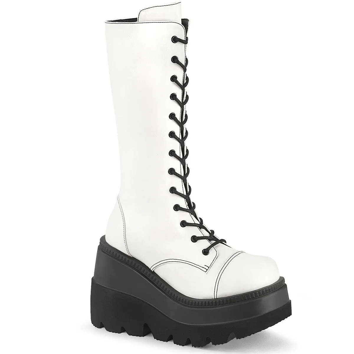 SHAKER-72 DemoniaCult White Vegan Leather Sexy Women's Mid-Calf & Knee High Boots (Alternative Footwear)