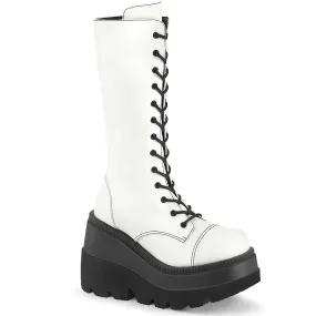 SHAKER-72 DemoniaCult White Vegan Leather Sexy Women's Mid-Calf & Knee High Boots (Alternative Footwear)