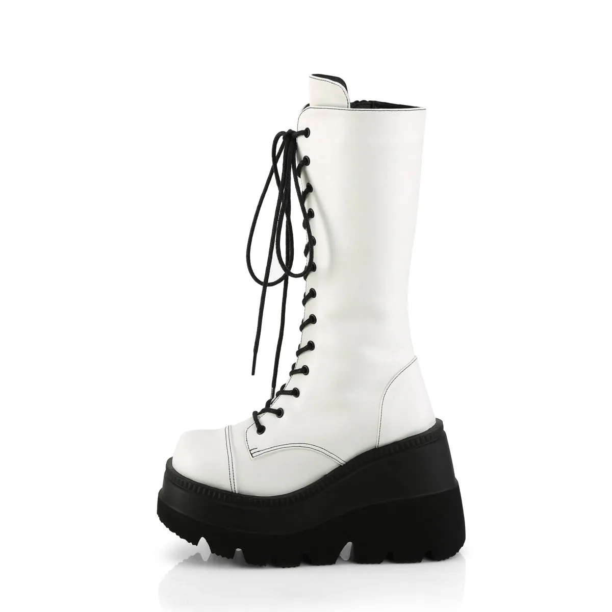SHAKER-72 DemoniaCult White Vegan Leather Sexy Women's Mid-Calf & Knee High Boots (Alternative Footwear)