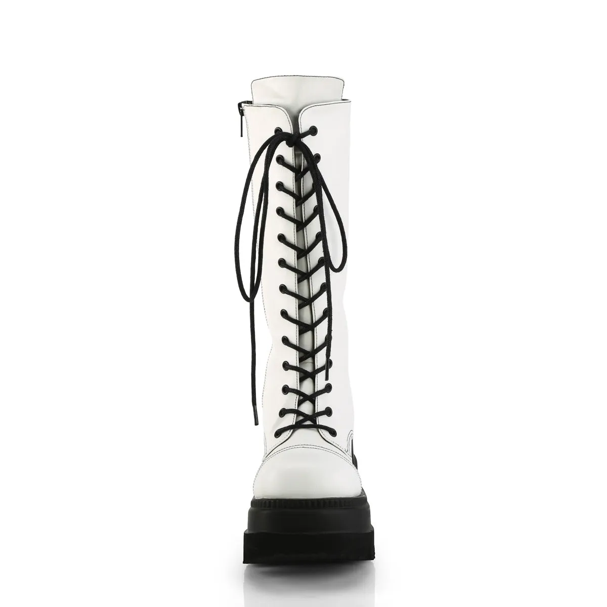 SHAKER-72 DemoniaCult White Vegan Leather Sexy Women's Mid-Calf & Knee High Boots (Alternative Footwear)