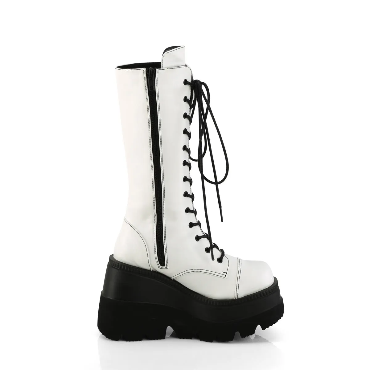 SHAKER-72 DemoniaCult White Vegan Leather Sexy Women's Mid-Calf & Knee High Boots (Alternative Footwear)