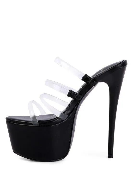 Shots Up Ultra High Heel Clear Straps Sandals