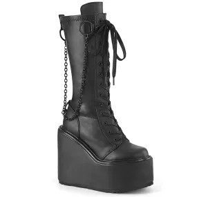 SWING-150 DemoniaCult Black Stretch Vegan Leather Sexy Women's Mid-Calf & Knee High Boots (Alternative Footwear)