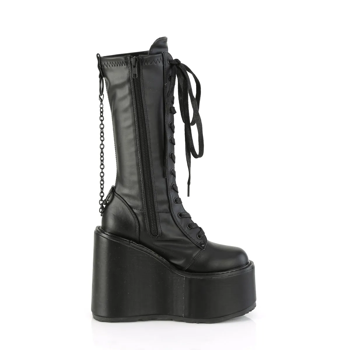 SWING-150 DemoniaCult Black Stretch Vegan Leather Sexy Women's Mid-Calf & Knee High Boots (Alternative Footwear)