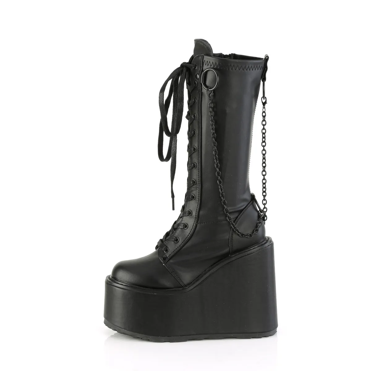SWING-150 DemoniaCult Black Stretch Vegan Leather Sexy Women's Mid-Calf & Knee High Boots (Alternative Footwear)