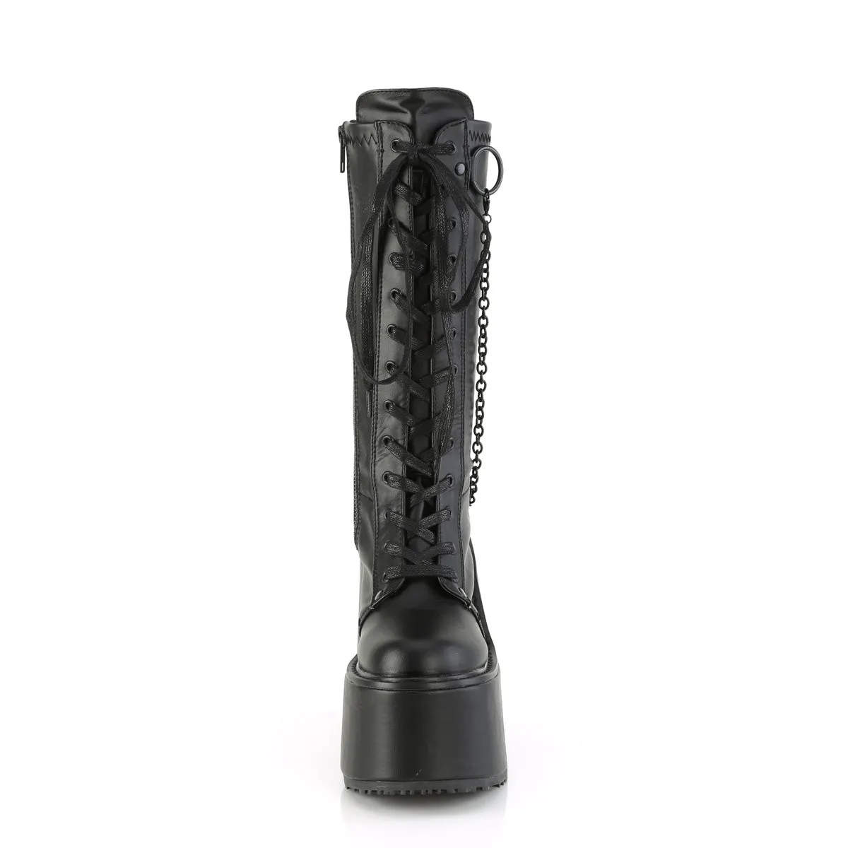SWING-150 DemoniaCult Black Stretch Vegan Leather Sexy Women's Mid-Calf & Knee High Boots (Alternative Footwear)
