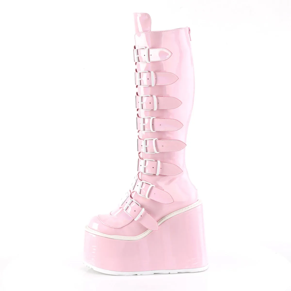 SWING-815 DemoniaCult Baby Pink Hologram Sexy Women's Mid-Calf & Knee High Boots (Alternative Footwear)