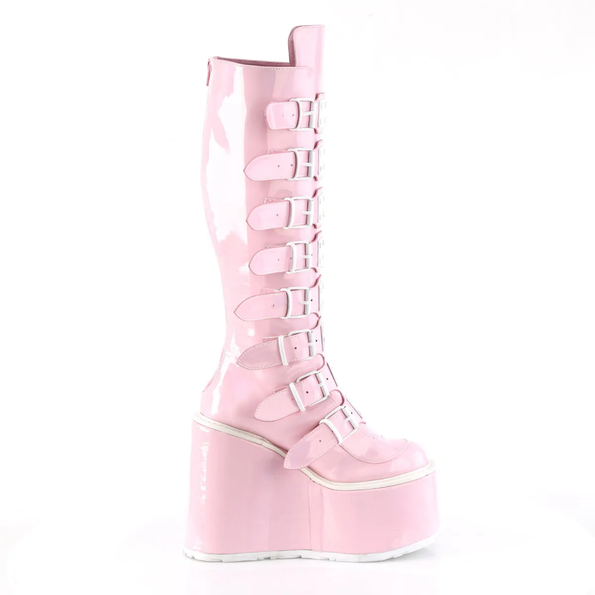 SWING-815 DemoniaCult Baby Pink Hologram Sexy Women's Mid-Calf & Knee High Boots (Alternative Footwear)