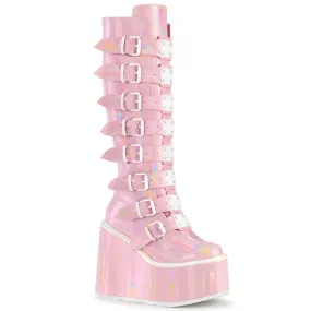 SWING-815 DemoniaCult Baby Pink Hologram Sexy Women's Mid-Calf & Knee High Boots (Alternative Footwear)