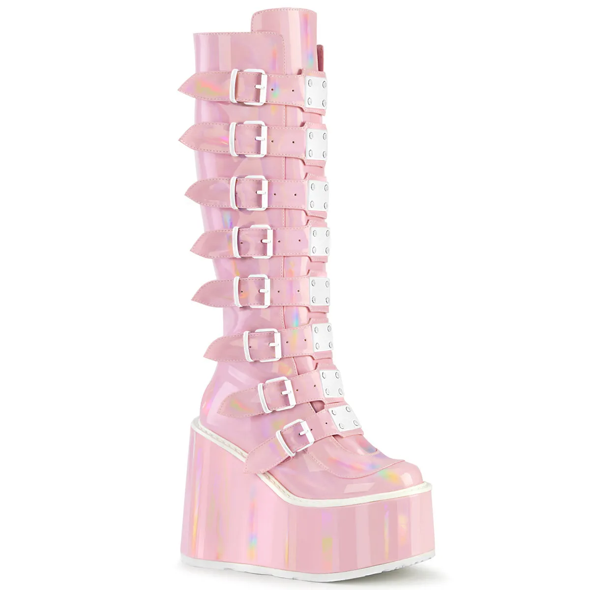 SWING-815 DemoniaCult Baby Pink Hologram Sexy Women's Mid-Calf & Knee High Boots (Alternative Footwear)