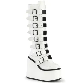 SWING-815 DemoniaCult White Vegan Leather Sexy Women's Mid-Calf & Knee High Boots (Alternative Footwear)