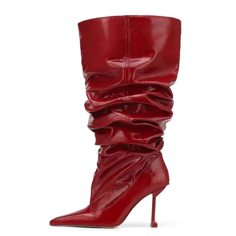 Trend4us Women's Chic Patent Leather Slouchy Knee-High Boots