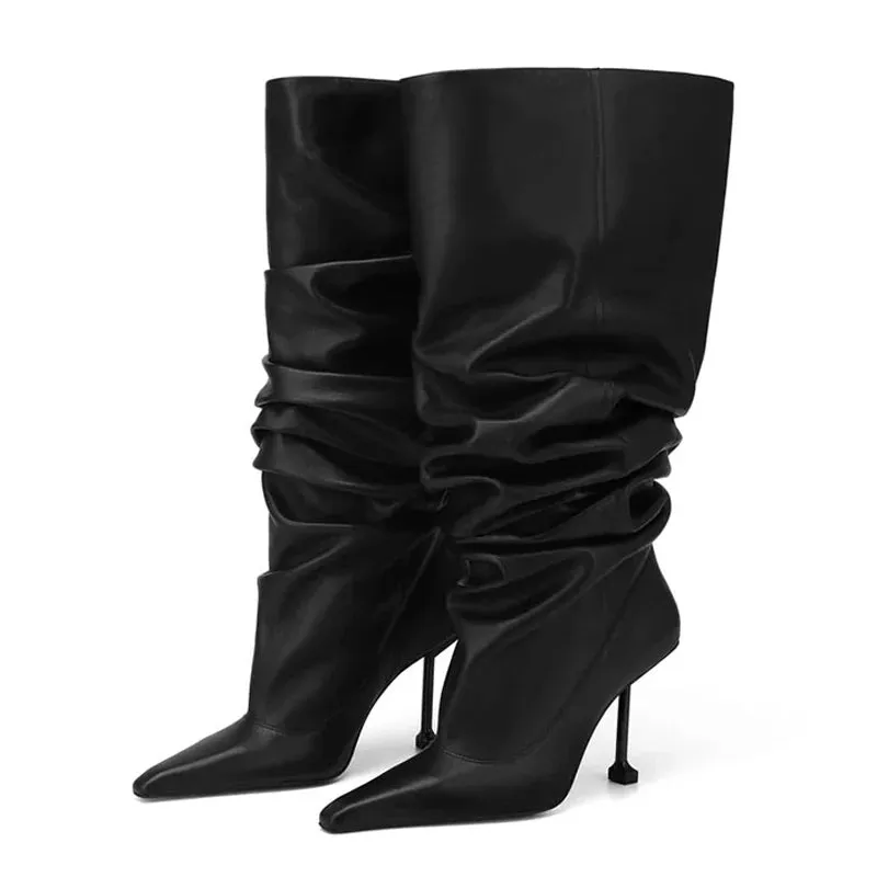 Trend4us Women's Chic Patent Leather Slouchy Knee-High Boots