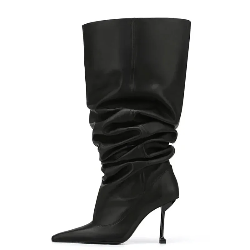 Trend4us Women's Chic Patent Leather Slouchy Knee-High Boots