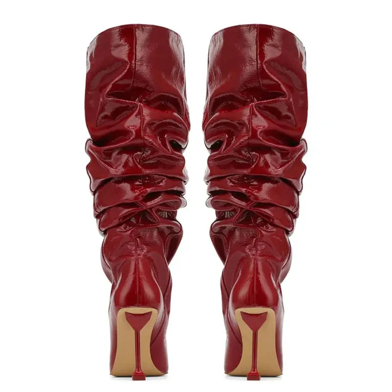 Trend4us Women's Chic Patent Leather Slouchy Knee-High Boots