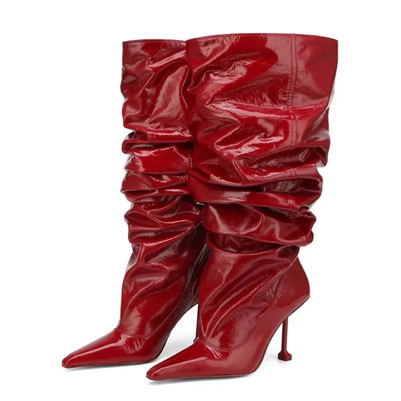 Trend4us Women's Chic Patent Leather Slouchy Knee-High Boots