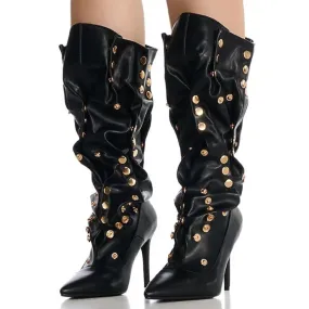 Trend4us Women's Studded Slouchy Knee-High Stiletto Boots