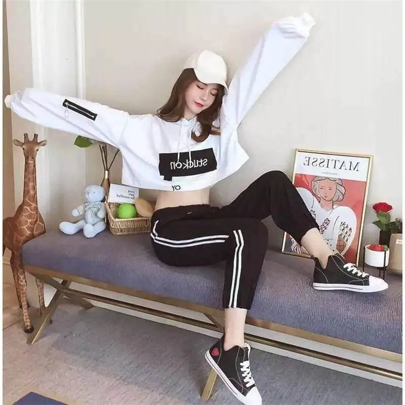 Trendy Stylish bf Casual Sporty Student Loose Inspired Hip-Hop Tops Women Popular Two-Piece Sets Outerwear