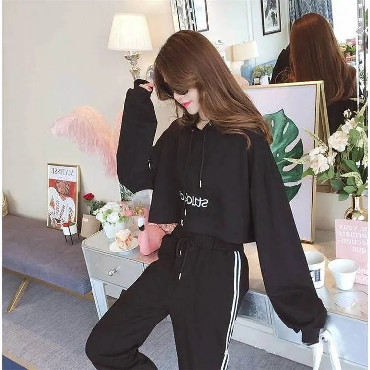 Trendy Stylish bf Casual Sporty Student Loose Inspired Hip-Hop Tops Women Popular Two-Piece Sets Outerwear