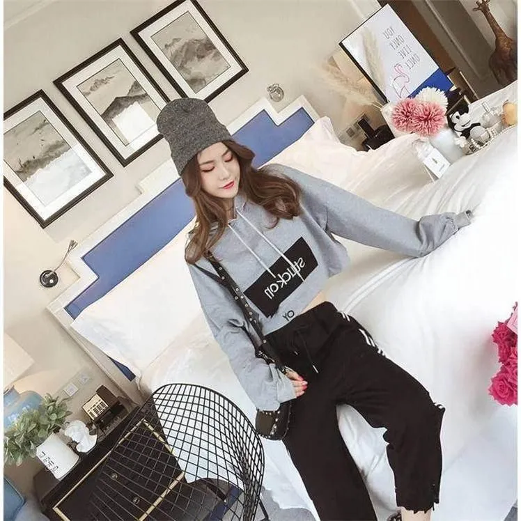 Trendy Stylish bf Casual Sporty Student Loose Inspired Hip-Hop Tops Women Popular Two-Piece Sets Outerwear