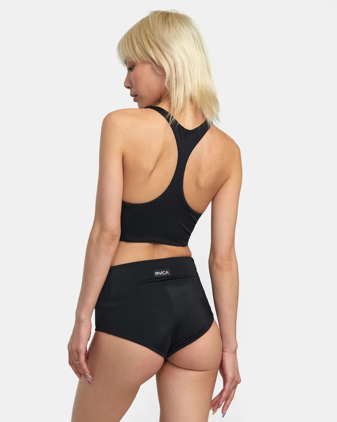 VA Essential Solid High Neck Racerback Swim Top - Black