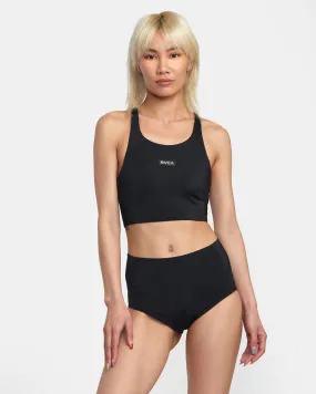 VA Essential Solid High Neck Racerback Swim Top - Black