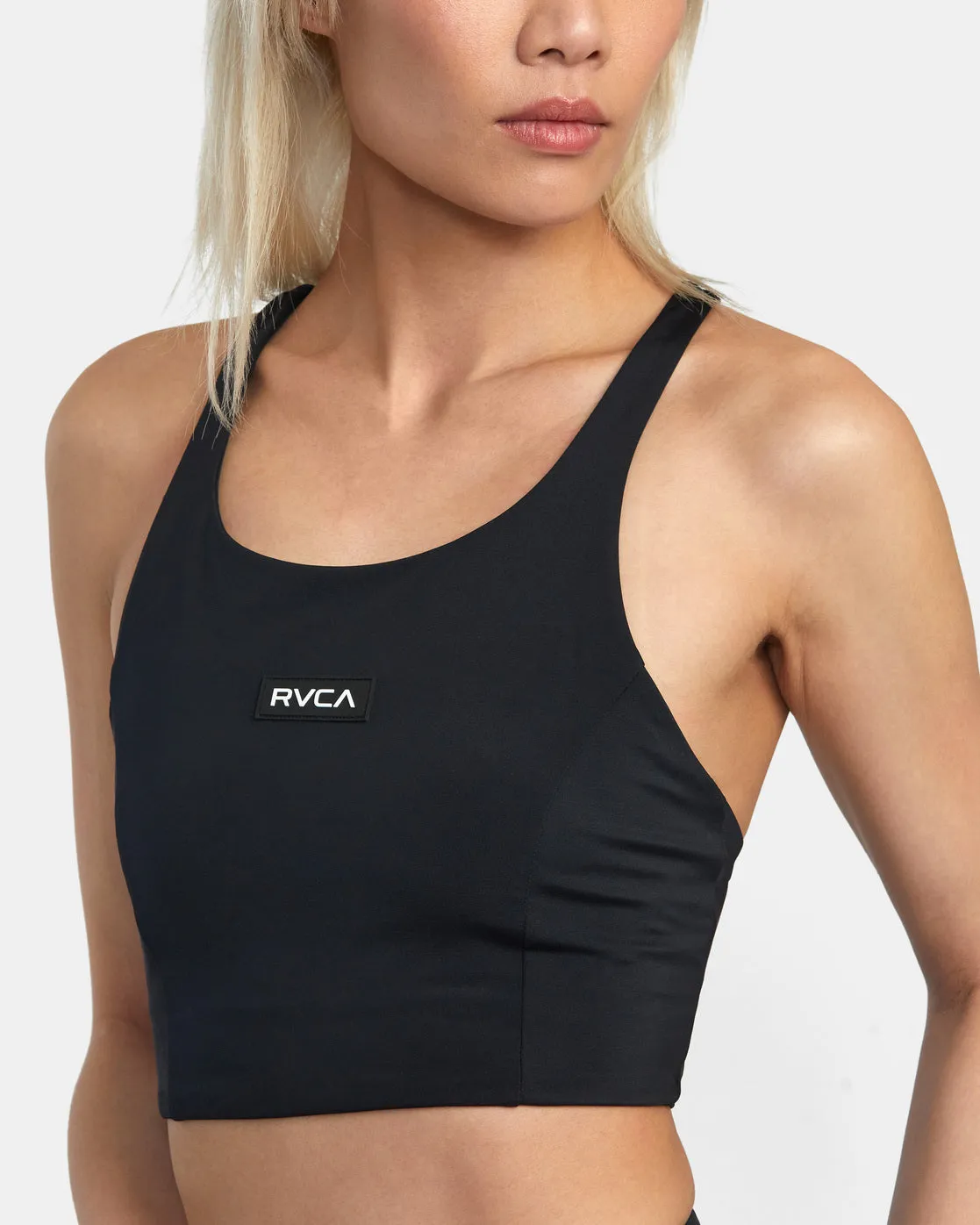 VA Essential Solid High Neck Racerback Swim Top - Black