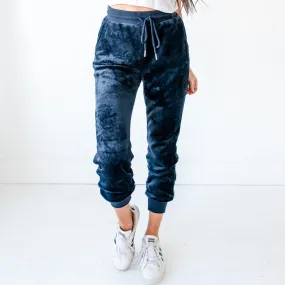 Velvet Faux Joggers - Navy