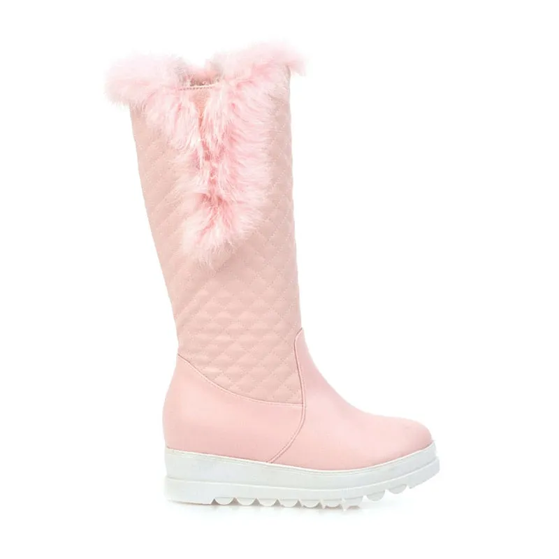 Warm Winter Boots Women Winter Wedges Low Heels Knee High Boots Snow Boots
