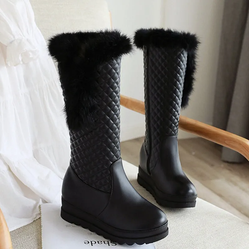 Warm Winter Boots Women Winter Wedges Low Heels Knee High Boots Snow Boots