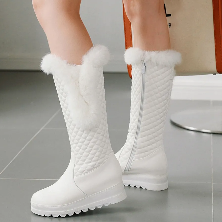 Warm Winter Boots Women Winter Wedges Low Heels Knee High Boots Snow Boots