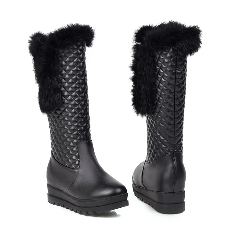 Warm Winter Boots Women Winter Wedges Low Heels Knee High Boots Snow Boots