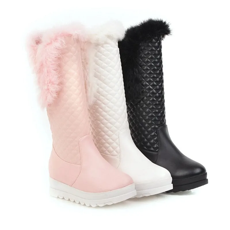 Warm Winter Boots Women Winter Wedges Low Heels Knee High Boots Snow Boots