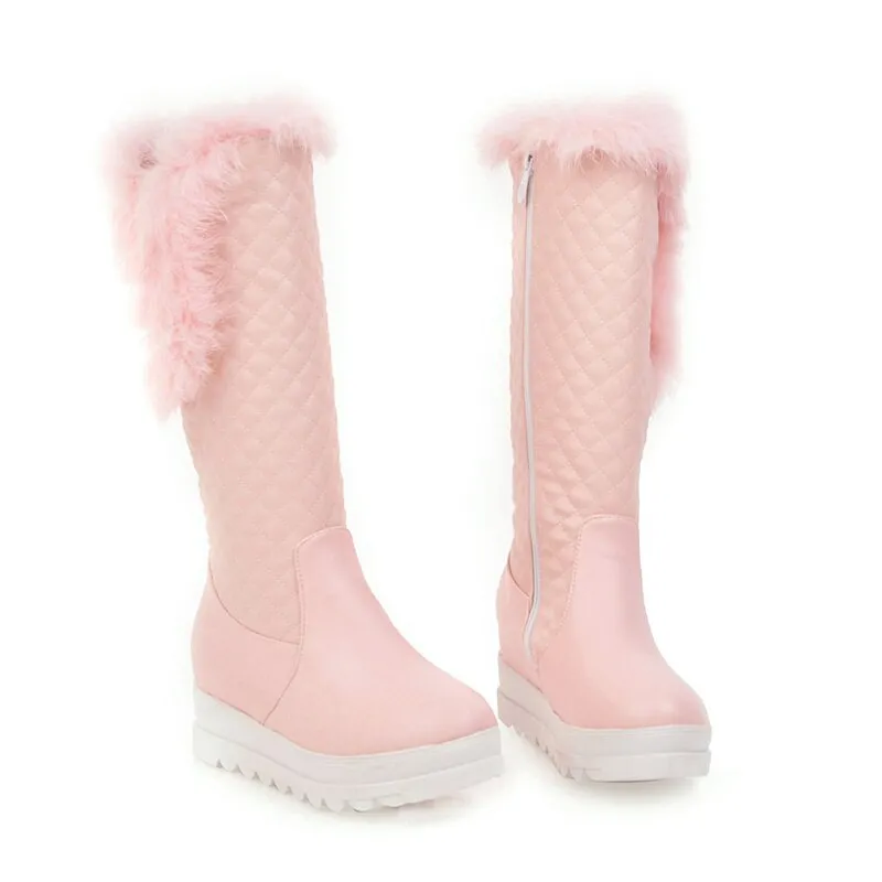 Warm Winter Boots Women Winter Wedges Low Heels Knee High Boots Snow Boots