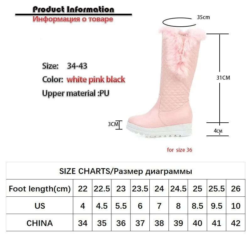 Warm Winter Boots Women Winter Wedges Low Heels Knee High Boots Snow Boots
