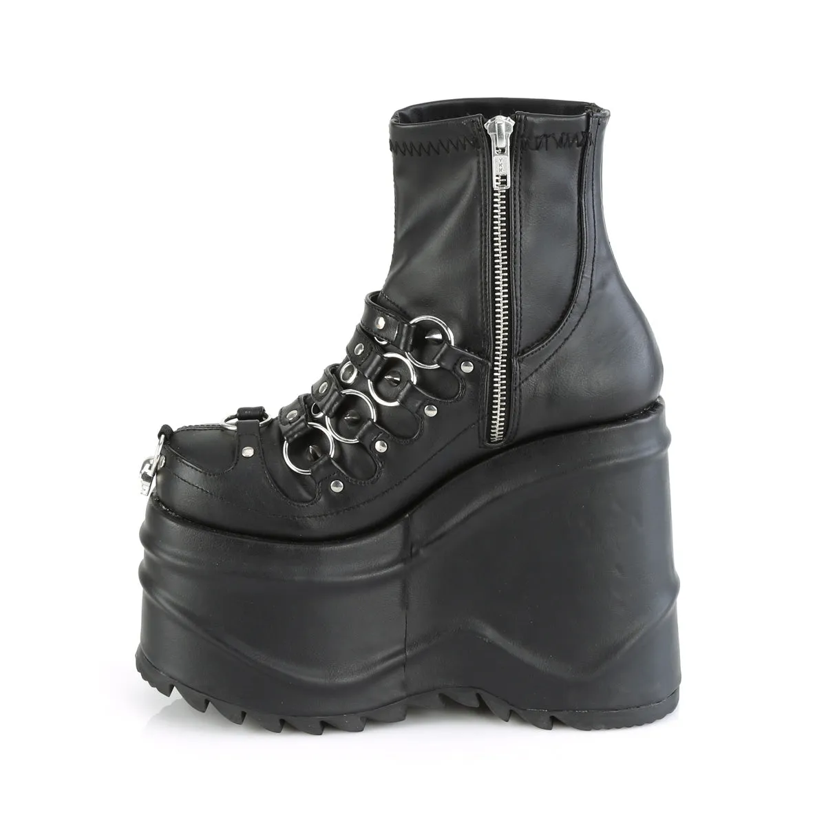 WAVE-110 DemoniaCult Black Stretch Vegan Leather Sexy Women's Ankle Boots (Alternative Footwear)