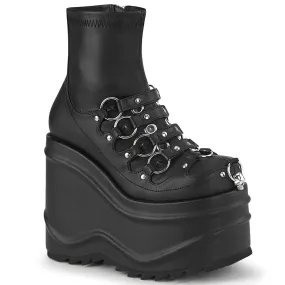 WAVE-110 DemoniaCult Black Stretch Vegan Leather Sexy Women's Ankle Boots (Alternative Footwear)