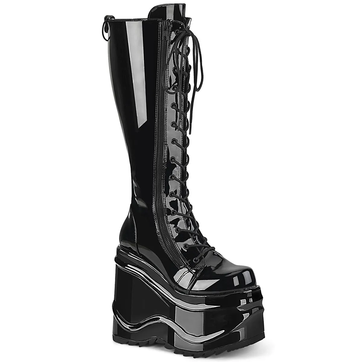 WAVE-200 Demonia Black Patentent Women's Mid-Calf & Knee High Boots [Alternative Footwear]
