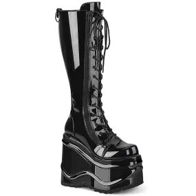 WAVE-200 Demonia Black Patentent Women's Mid-Calf & Knee High Boots [Alternative Footwear]